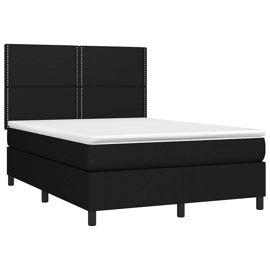 Krevet box spring s madracem LED crni 140x200 cm od tkanine