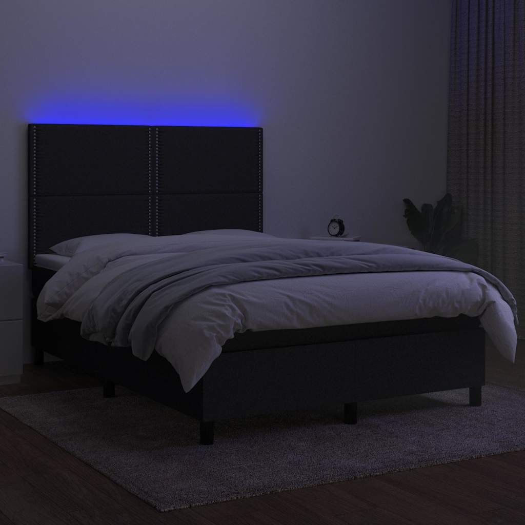 Krevet box spring s madracem LED crni 140x200 cm od tkanine