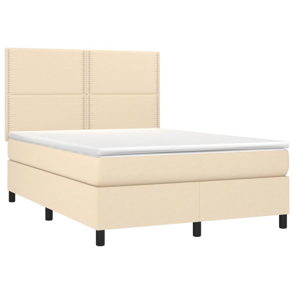 Krevet box spring s madracem LED krem 140x200 cm od tkanine