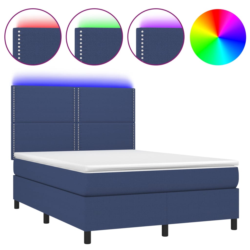 Krevet box spring s madracem LED plavi 140x200 cm od tkanine