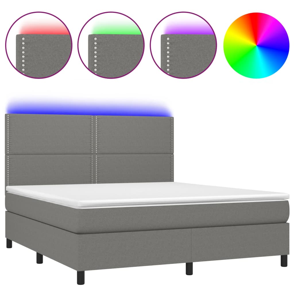 Krevet box spring s madracem LED tamnosivi 180x200 cm tkanina