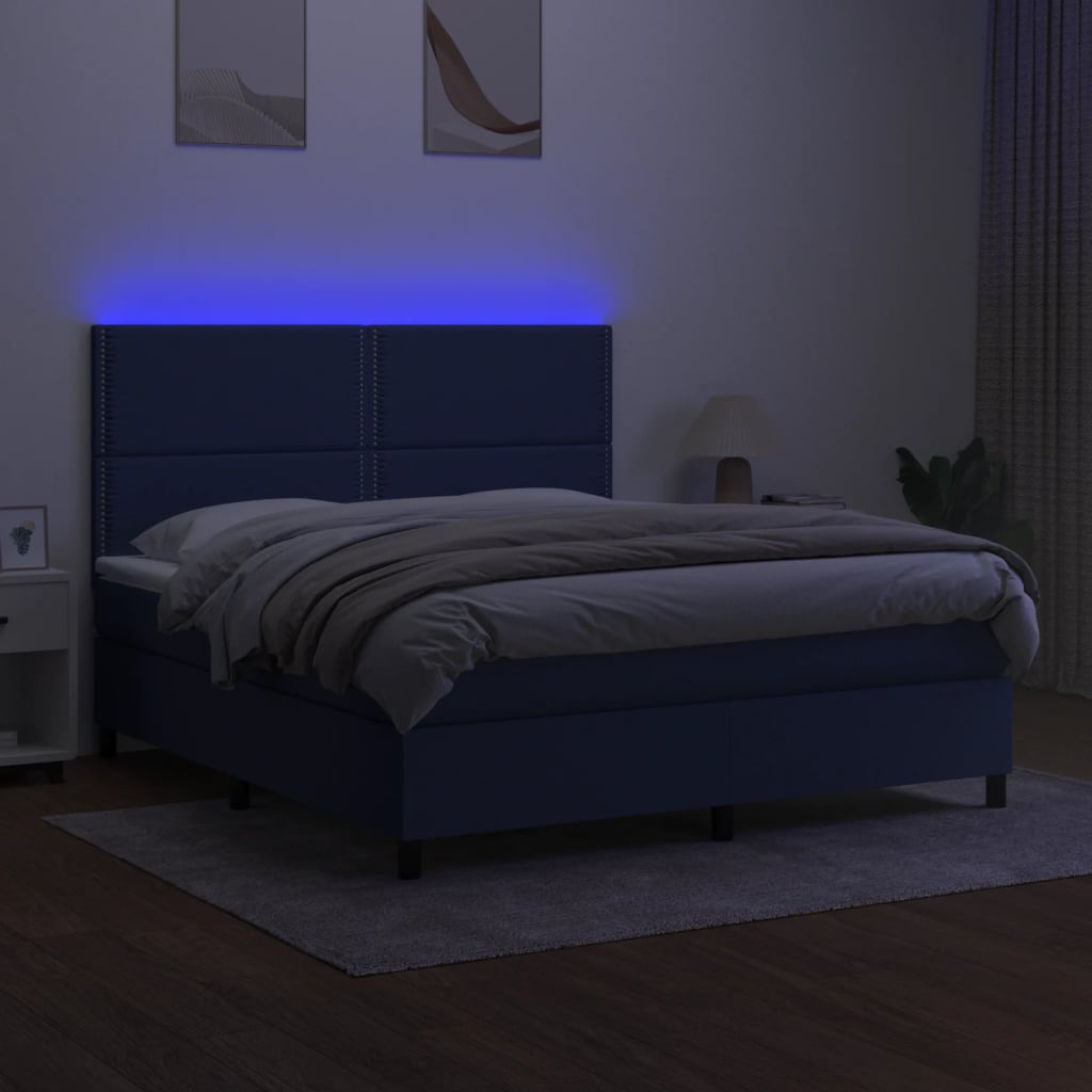 Krevet box spring s madracem LED plavi 180x200 cm od tkanine