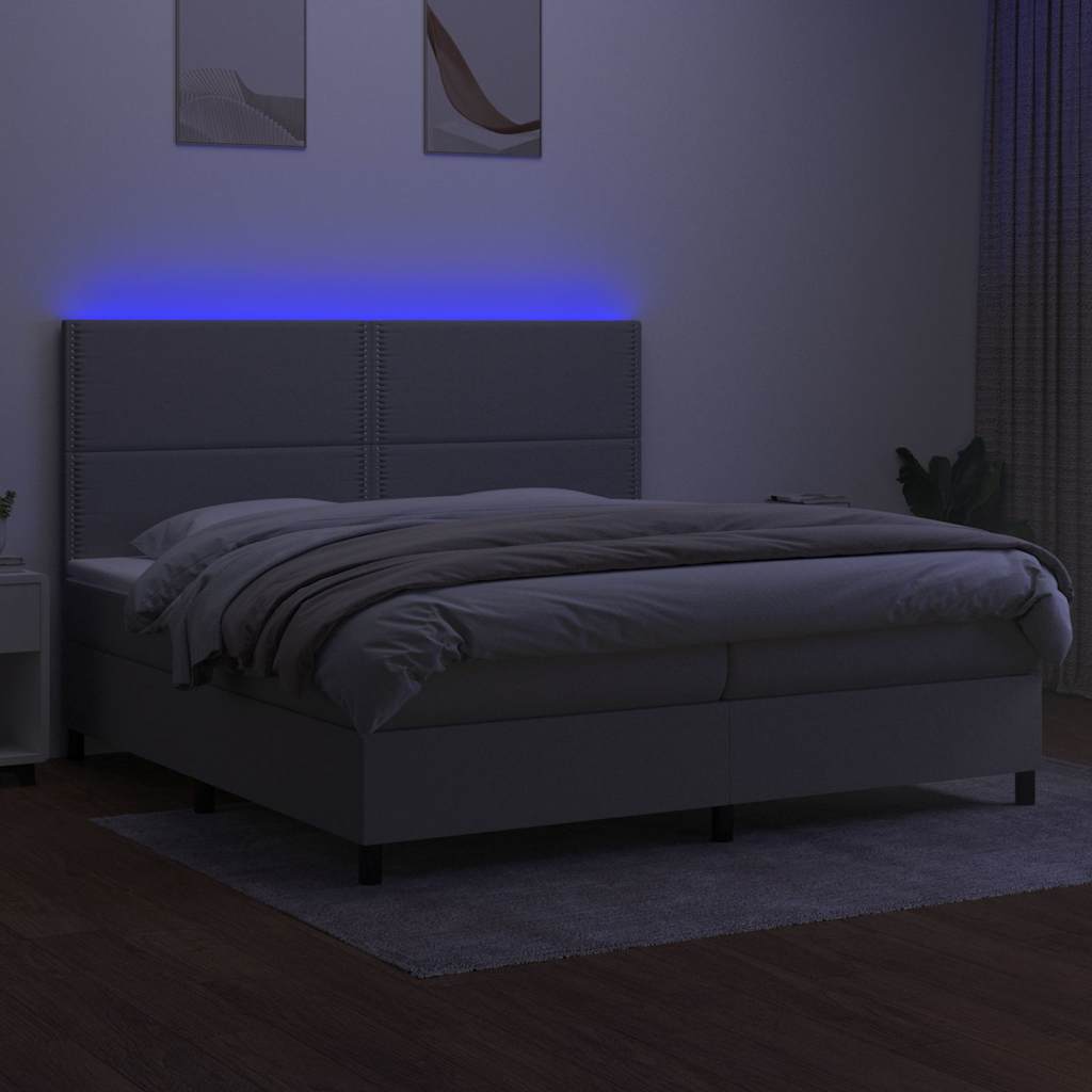 Krevet box spring s madracem LED svjetlosivi 200x200 cm tkanina