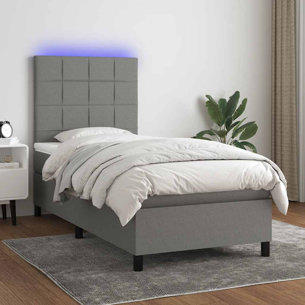 Krevet box spring s madracem LED tamnosivi 80 x 200 cm tkanina