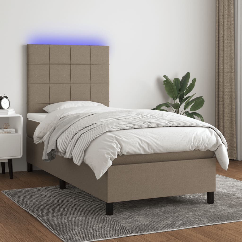 Krevet box spring s madracem LED smeđesivi 80 x 200 cm tkanina