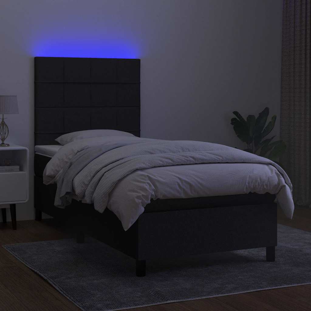 Krevet box spring s madracem LED crni 90x200 cm od tkanine