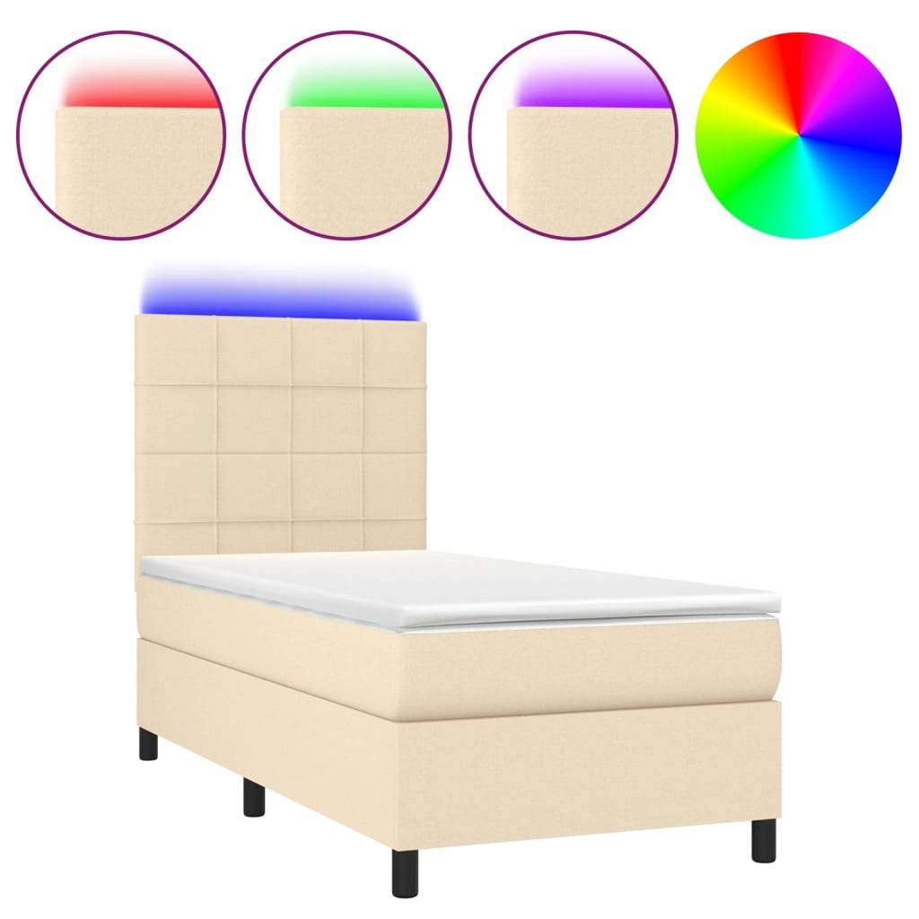 Krevet box spring s madracem LED krem 90x200 cm od tkanine