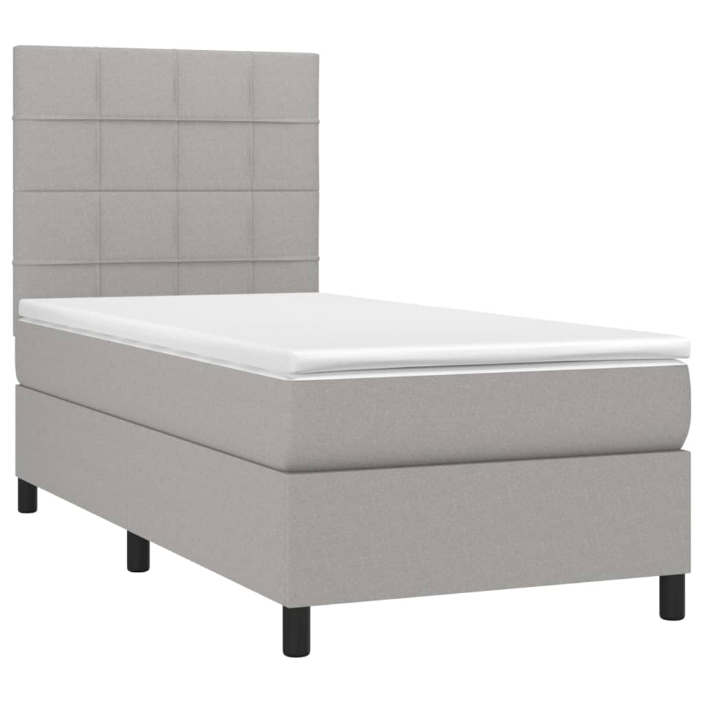 Krevet box spring s madracem LED svjetlosivi 100x200 cm tkanina