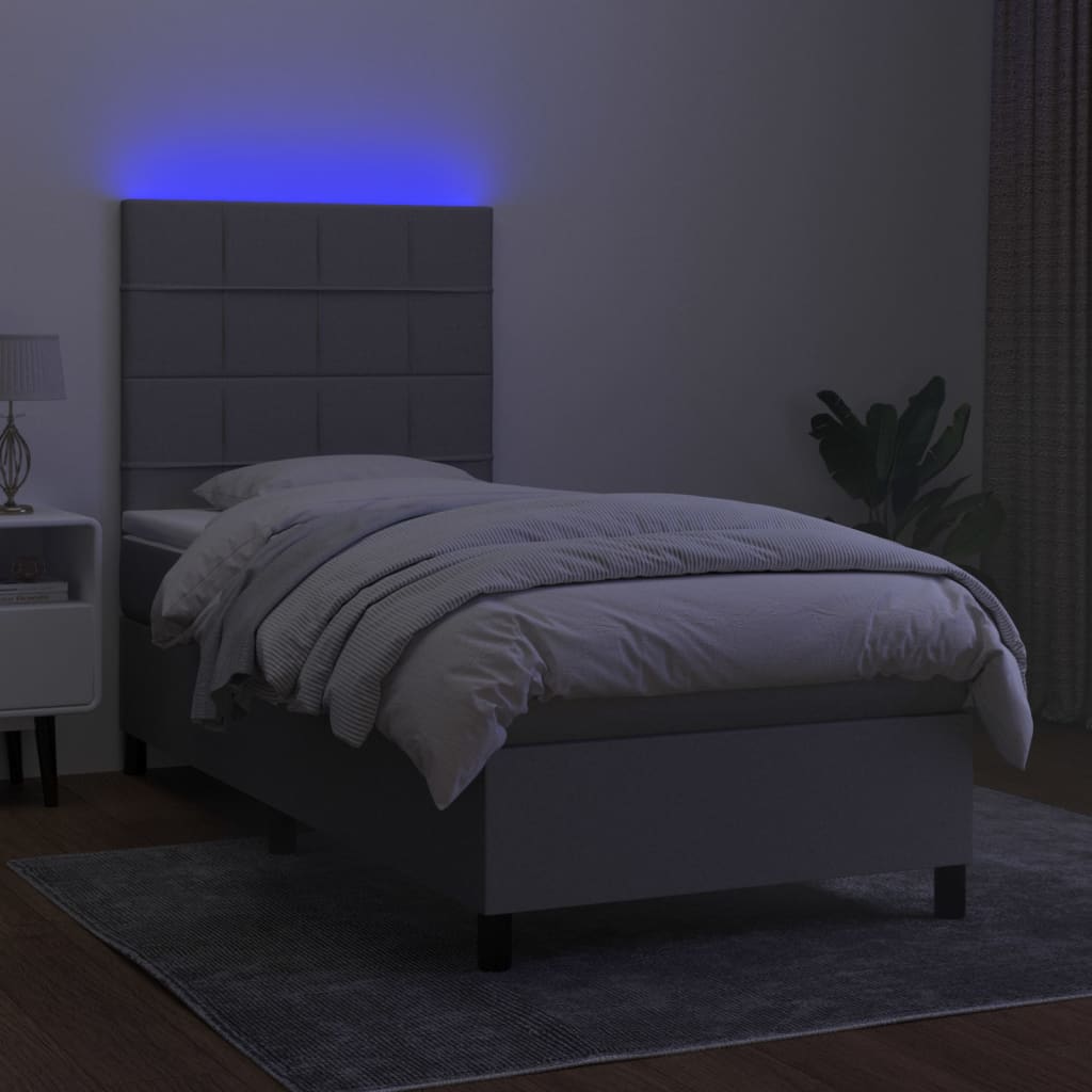 Krevet box spring s madracem LED svjetlosivi 100x200 cm tkanina