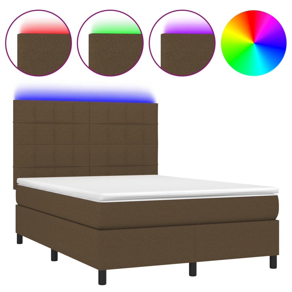 Krevet box spring s madracem LED tamnosmeđi 140x190 cm tkanina