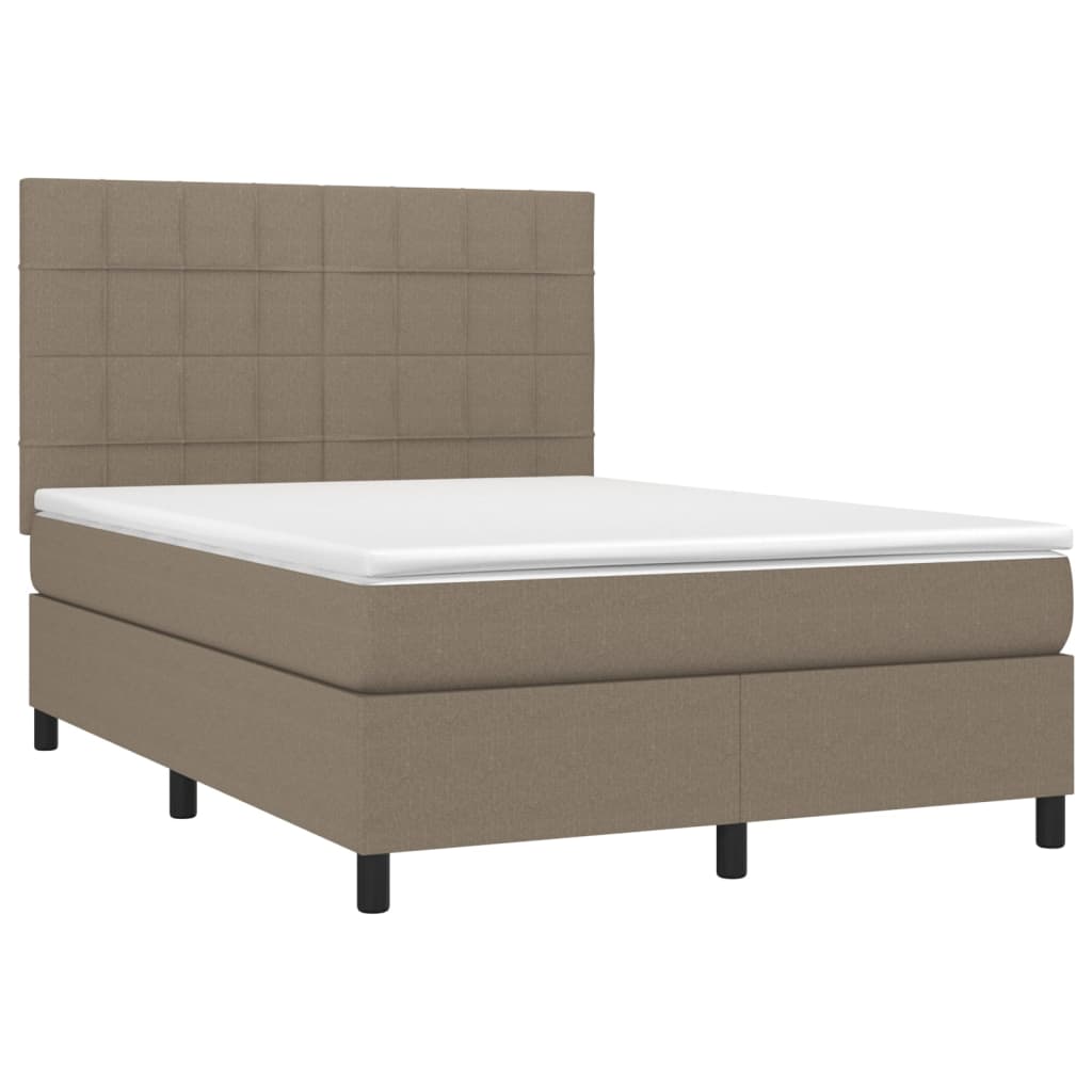 Krevet box spring s madracem LED smeđesivi 140x200 cm tkanina