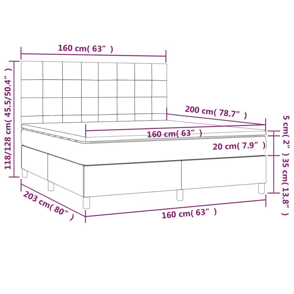 Krevet box spring s madracem LED smeđesivi 160x200 cm tkanina