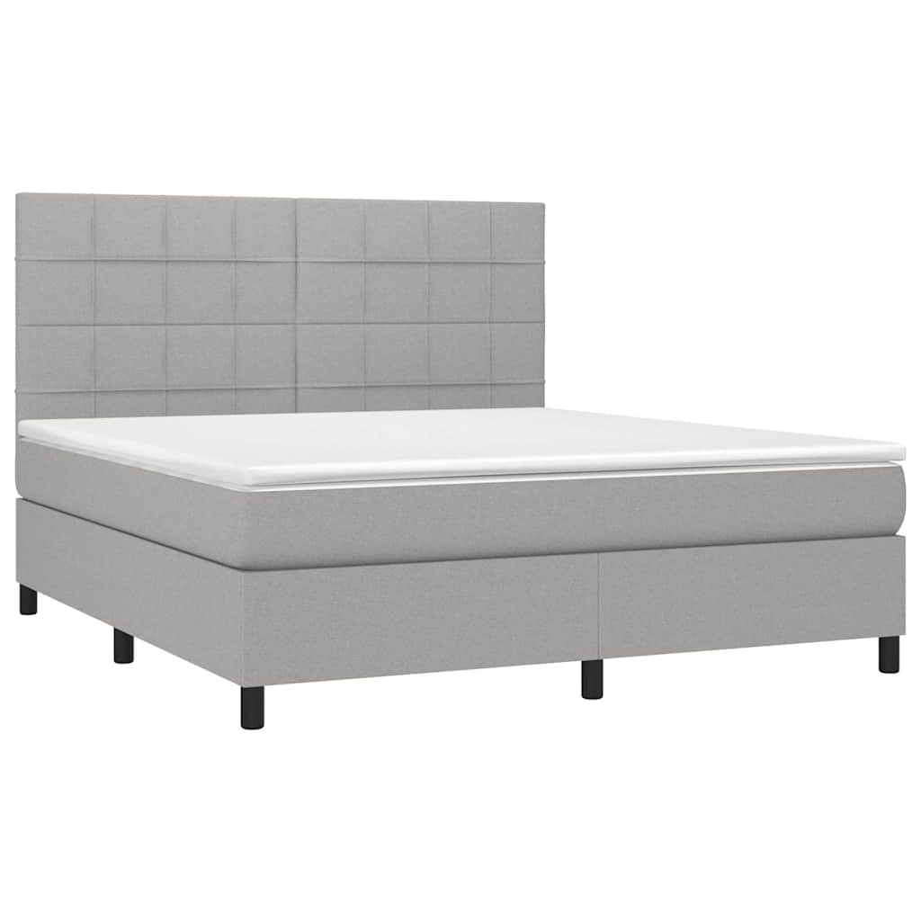 Krevet box spring s madracem LED svjetlosivi 180x200 cm tkanina