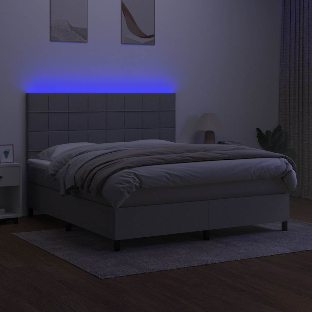 Krevet box spring s madracem LED svjetlosivi 180x200 cm tkanina