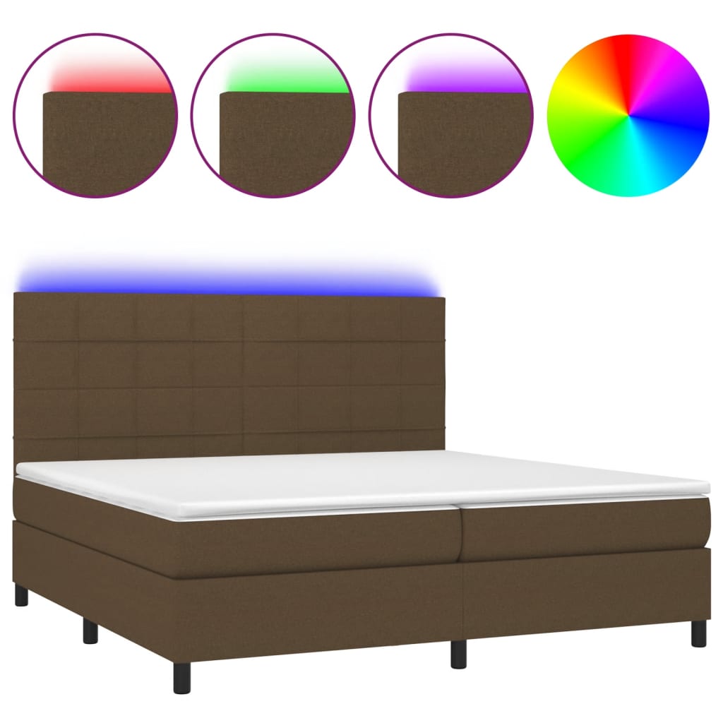 Krevet box spring s madracem LED tamnosmeđi 200x200 cm tkanina