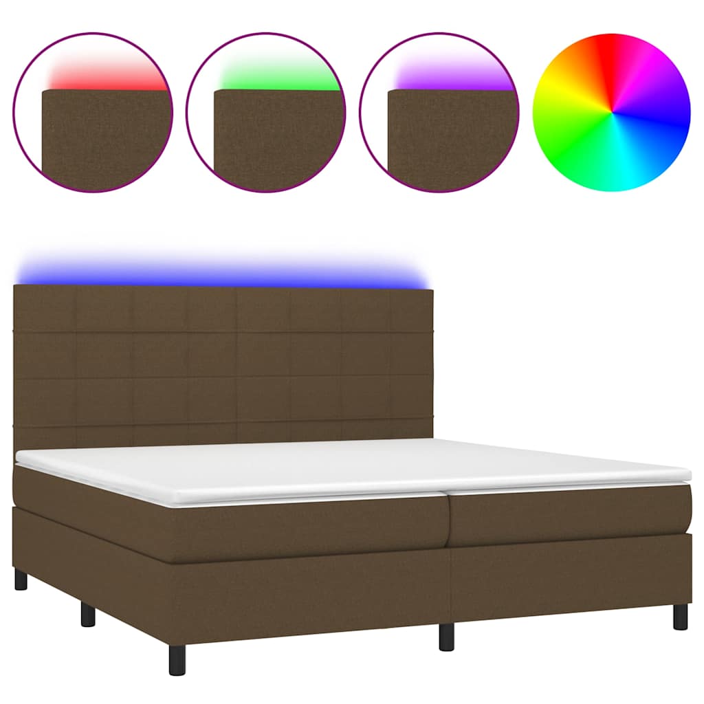 Krevet box spring s madracem LED tamnosmeđi 200x200 cm tkanina