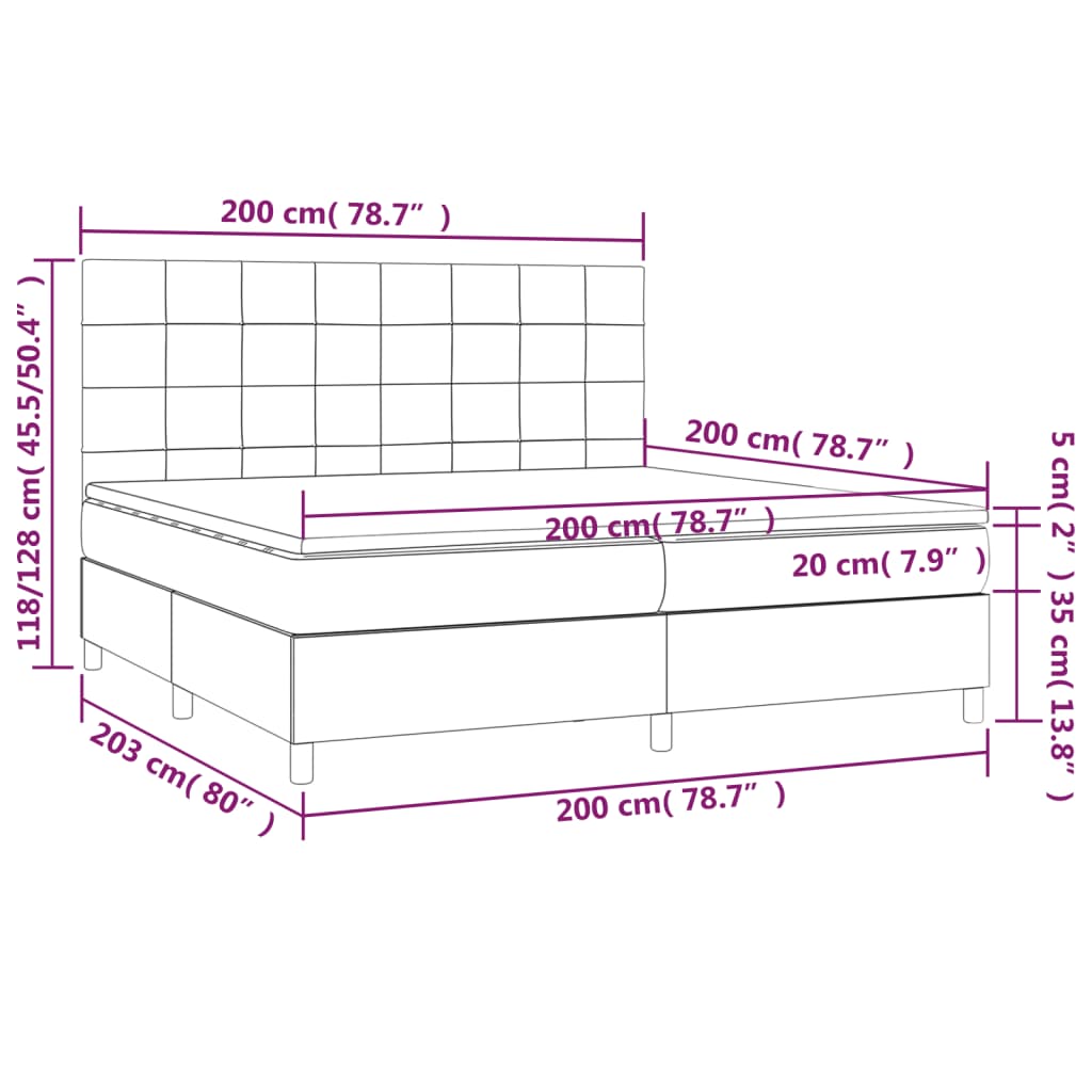 Krevet box spring s madracem LED tamnosmeđi 200x200 cm tkanina