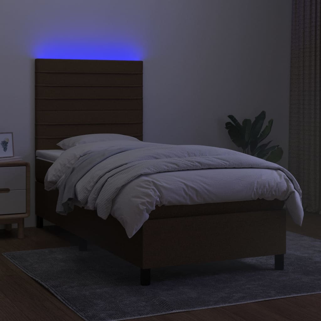 Krevet box spring s madracem LED tamnosmeđi 80 x 200 cm tkanina