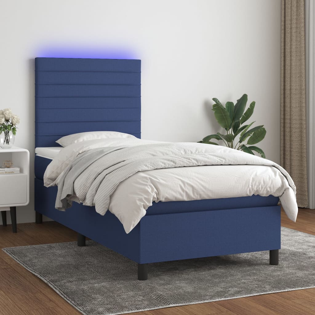 Krevet box spring s madracem LED plavi 80 x 200 cm od tkanine