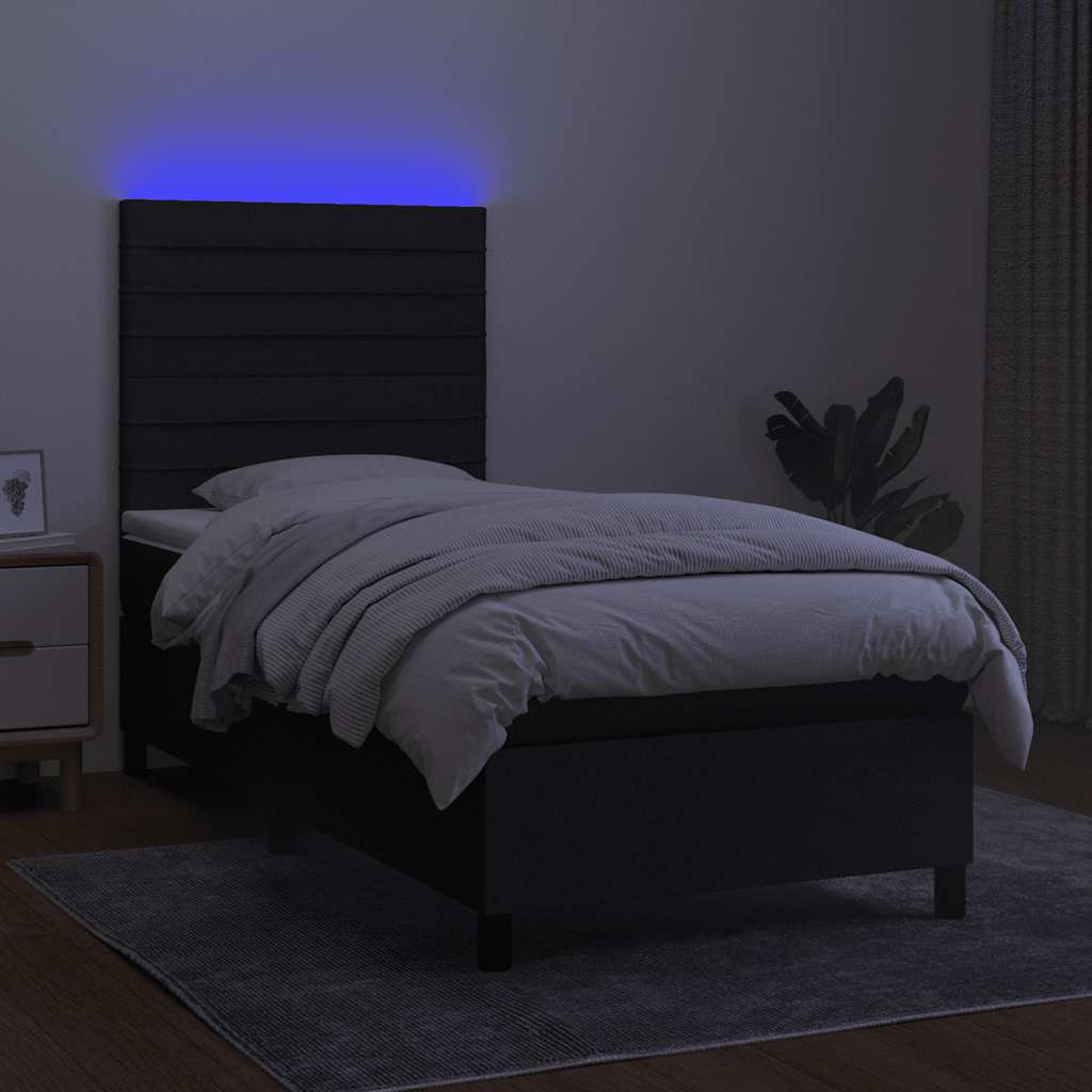 Krevet box spring s madracem LED crni 90x190 cm od tkanine