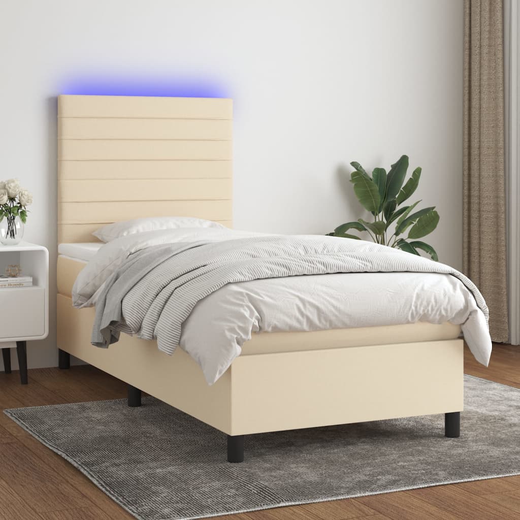 Krevet box spring s madracem LED krem 90x190 cm od tkanine