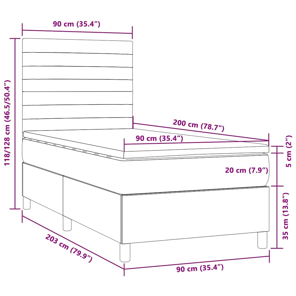 Krevet box spring s madracem LED tamnosmeđi 90x200 cm tkanina