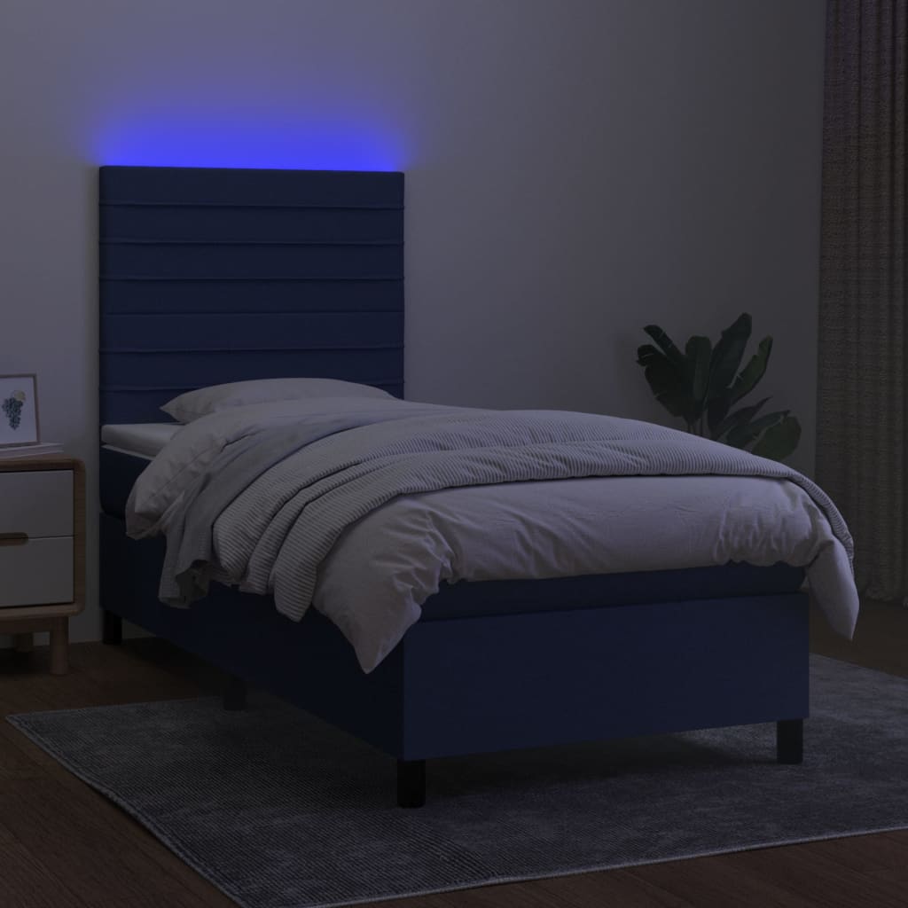Krevet box spring s madracem LED plavi 90x200 cm od tkanine