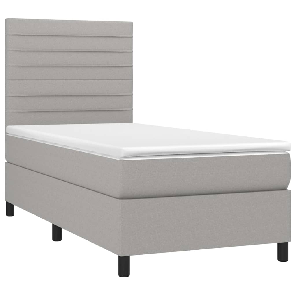 Krevet box spring s madracem LED svjetlosivi 100x200 cm tkanina