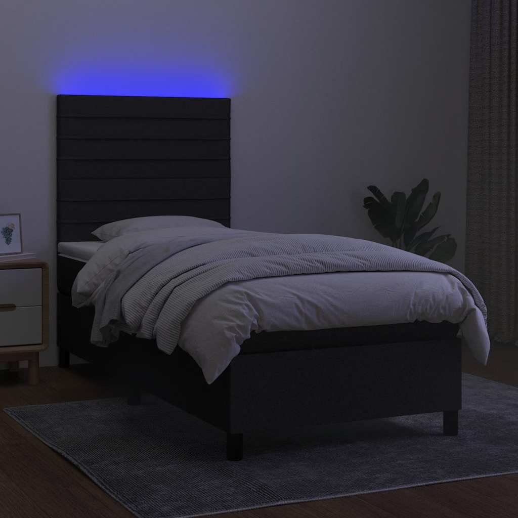 Krevet box spring s madracem LED crni 100x200 cm od tkanine