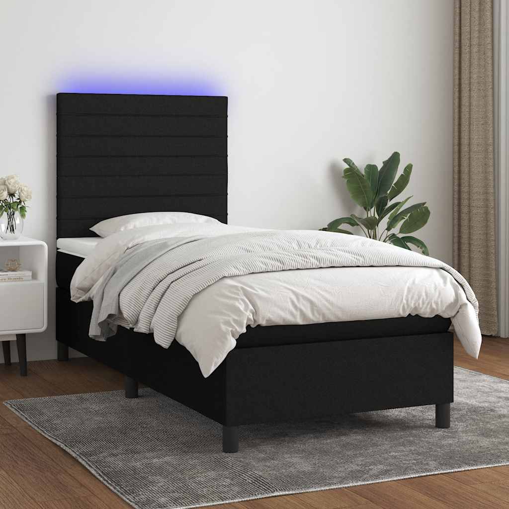 Krevet box spring s madracem LED crni 100x200 cm od tkanine