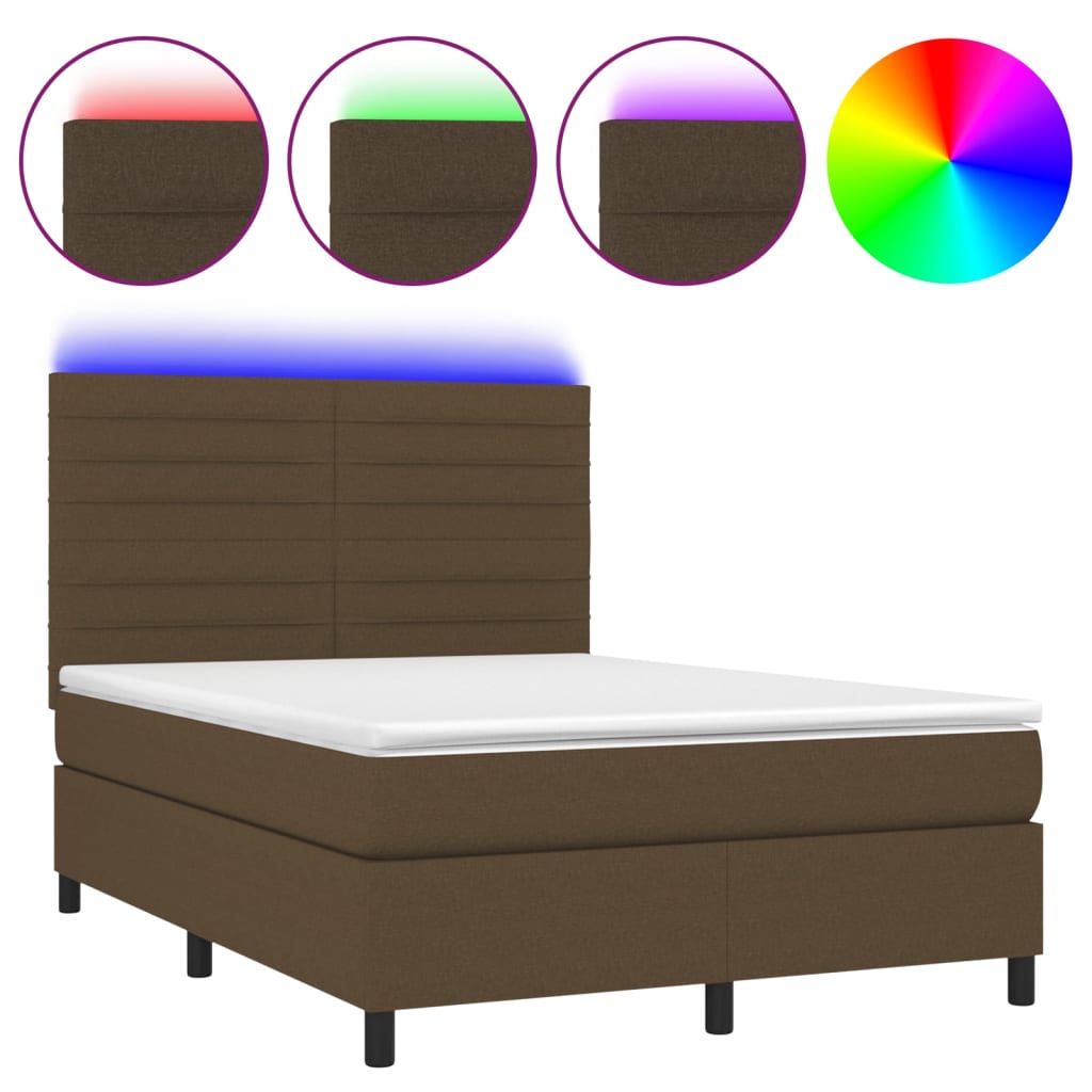Krevet box spring s madracem LED tamnosmeđi 140x190 cm tkanina