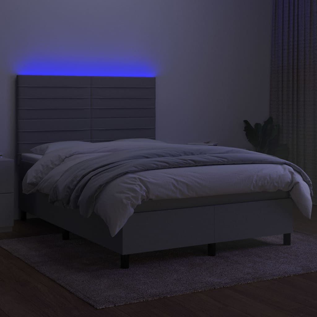 Krevet box spring s madracem LED svjetlosivi 140x200 cm tkanina