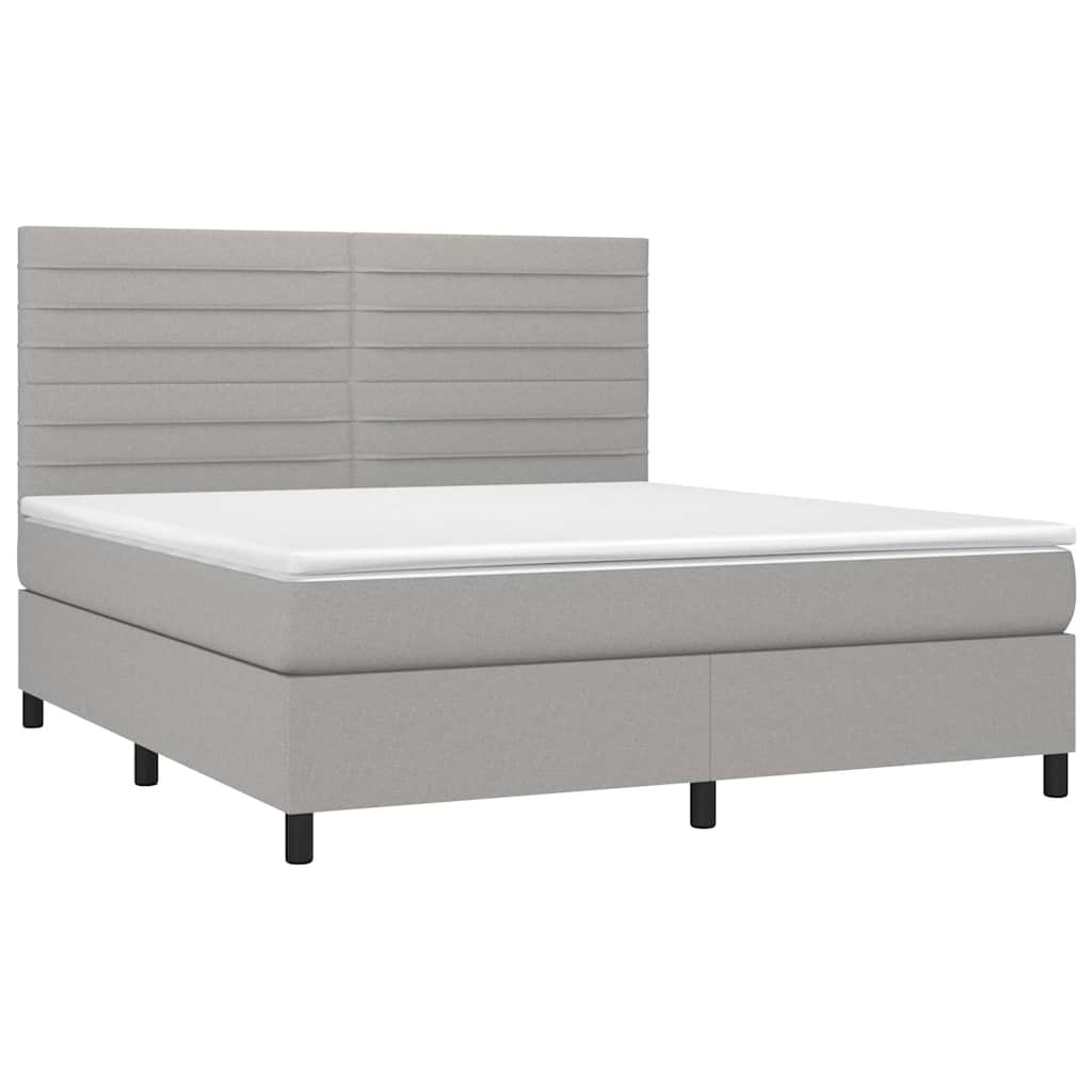 Krevet box spring s madracem LED svjetlosivi 160x200 cm tkanina