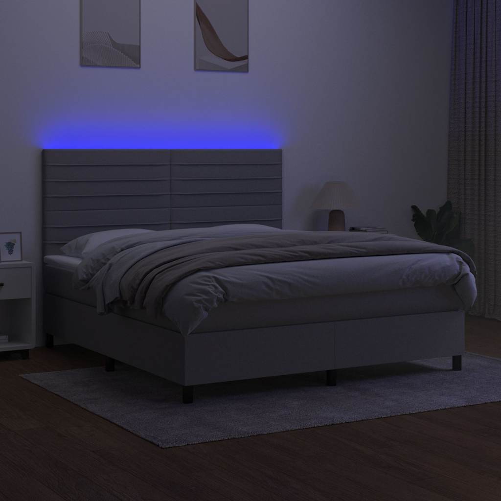 Krevet box spring s madracem LED svjetlosivi 160x200 cm tkanina
