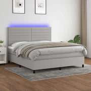 Krevet box spring s madracem LED svjetlosivi 160x200 cm tkanina