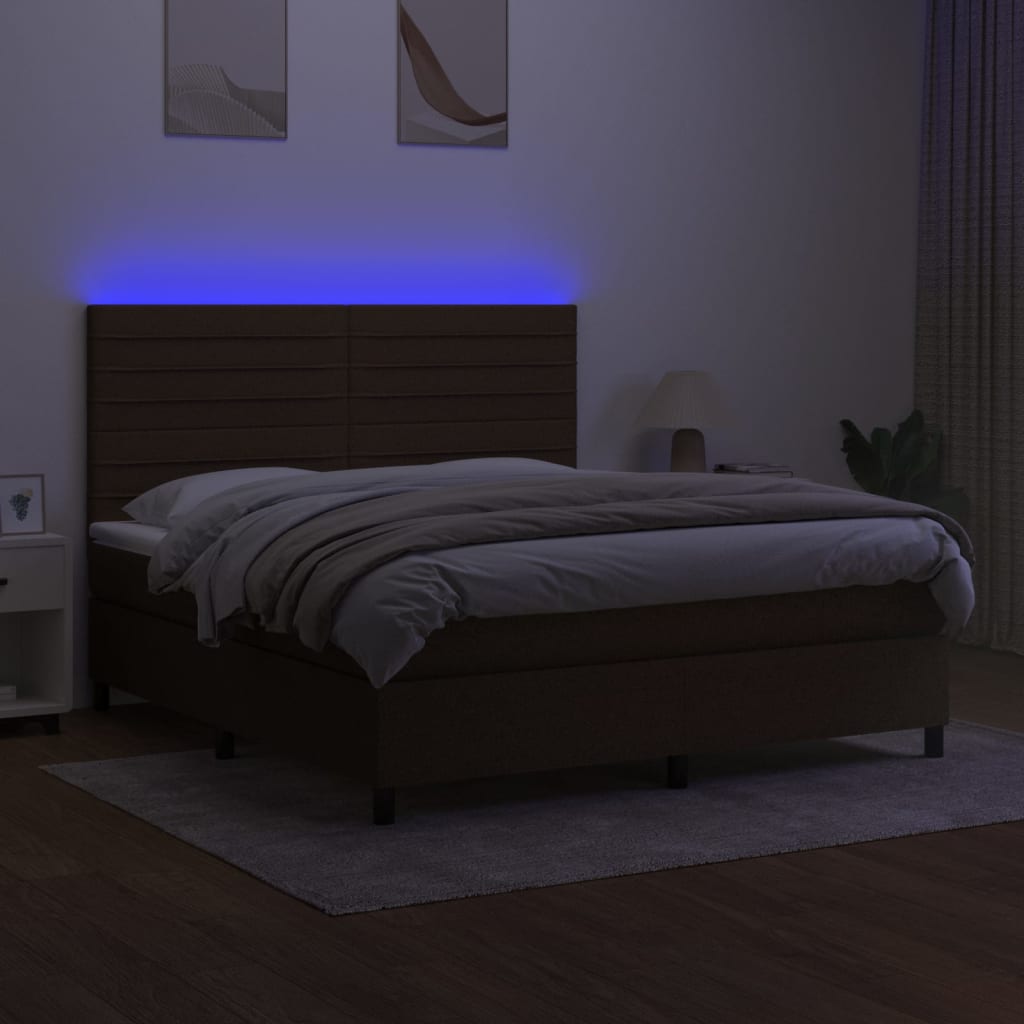 Krevet box spring s madracem LED tamnosmeđi 160x200 cm tkanina