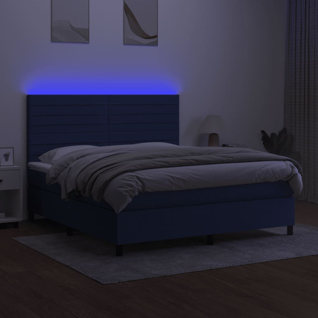 Krevet box spring s madracem LED plavi 160x200 cm od tkanine