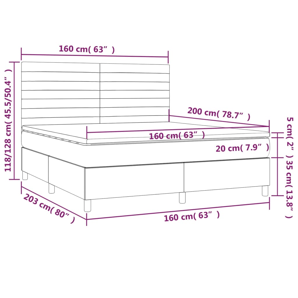 Krevet box spring s madracem LED plavi 160x200 cm od tkanine