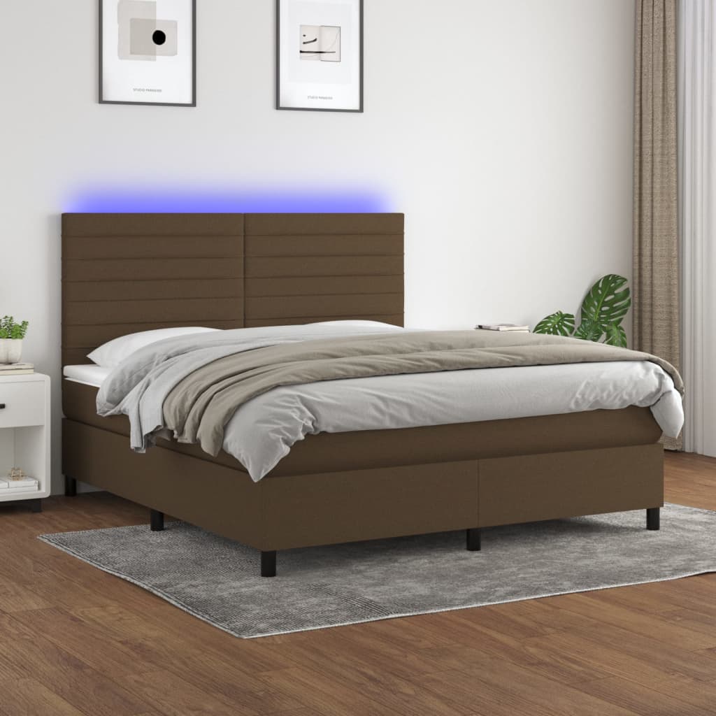 Krevet box spring s madracem LED tamnosmeđi 180x200 cm tkanina