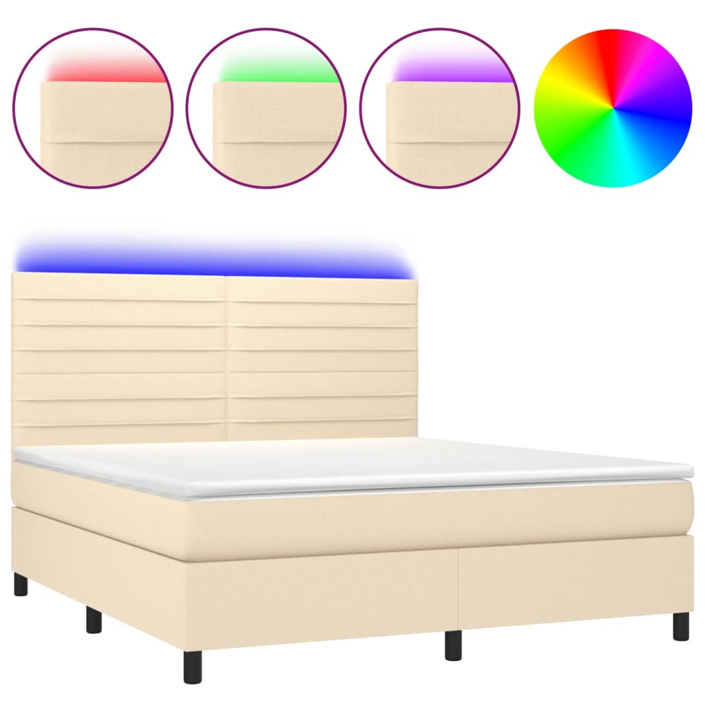 Krevet box spring s madracem LED krem 180x200 cm od tkanine