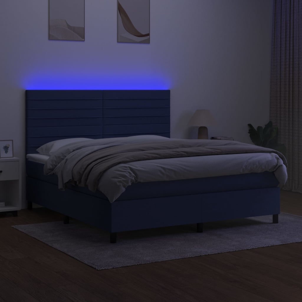 Krevet box spring s madracem LED plavi 180x200 cm od tkanine