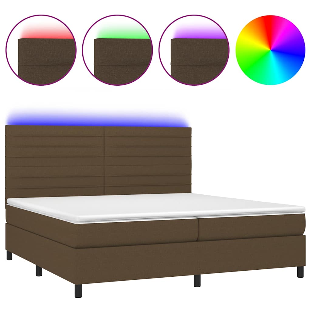 Krevet box spring s madracem LED tamnosmeđi 200x200 cm tkanina