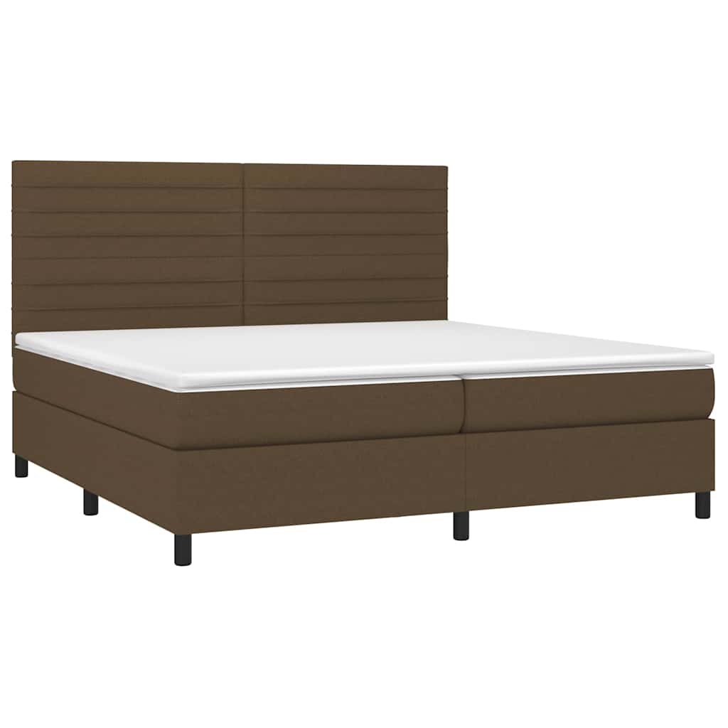 Krevet box spring s madracem LED tamnosmeđi 200x200 cm tkanina