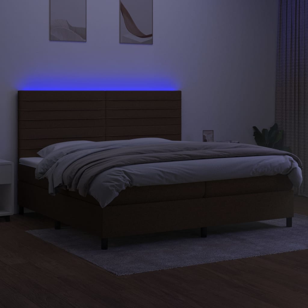 Krevet box spring s madracem LED tamnosmeđi 200x200 cm tkanina
