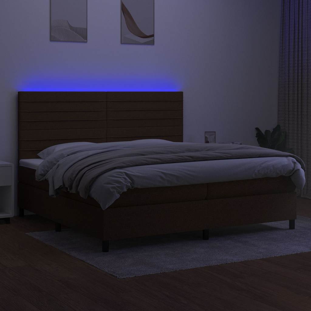 Krevet box spring s madracem LED tamnosmeđi 200x200 cm tkanina