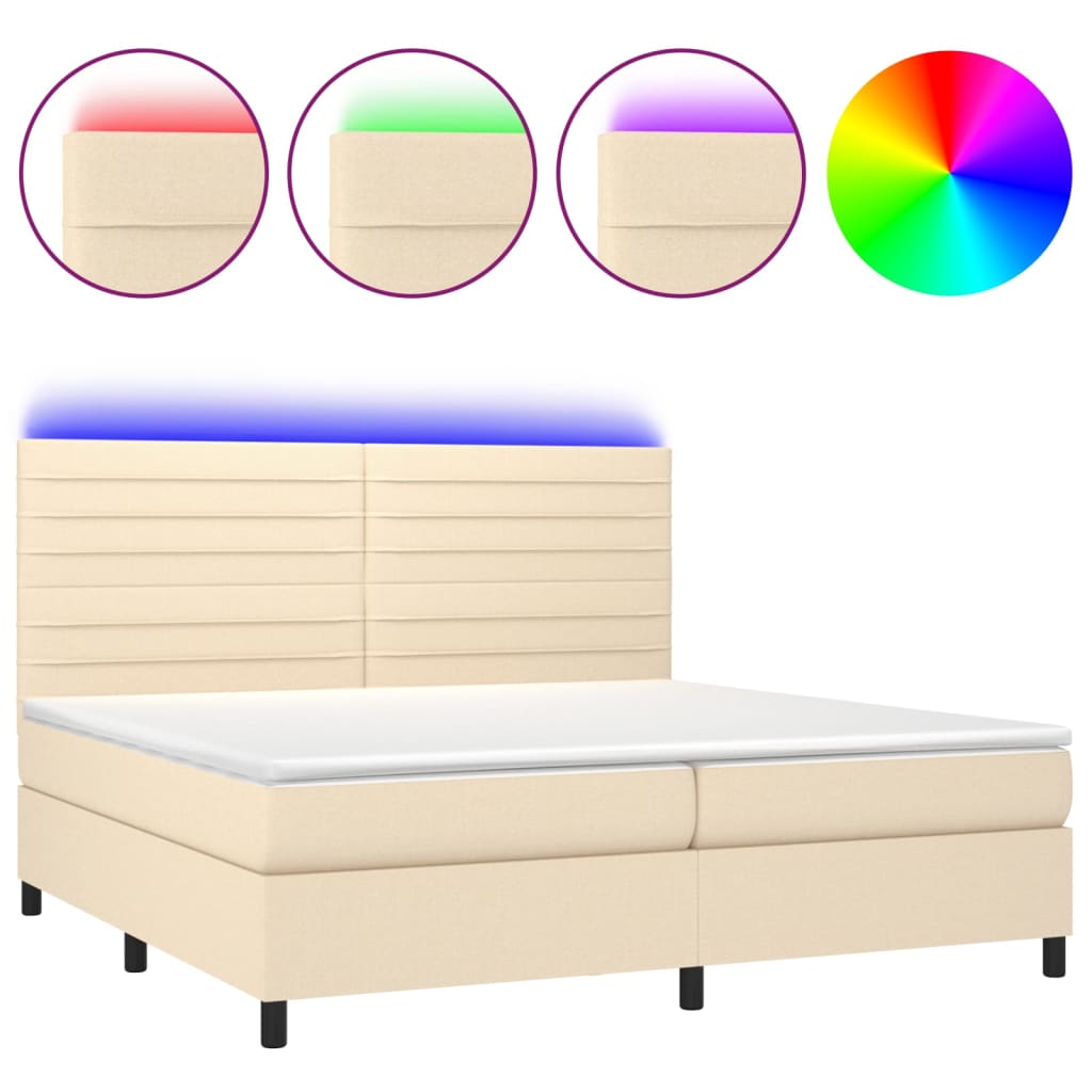 Krevet box spring s madracem LED krem 200x200 cm od tkanine