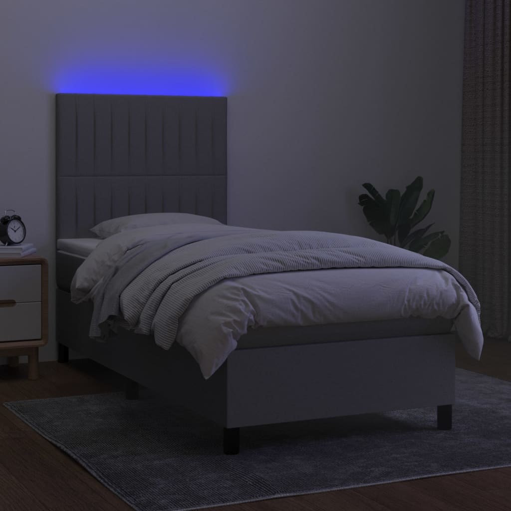 Krevet box spring s madracem LED svjetlosivi 80x200 cm tkanina