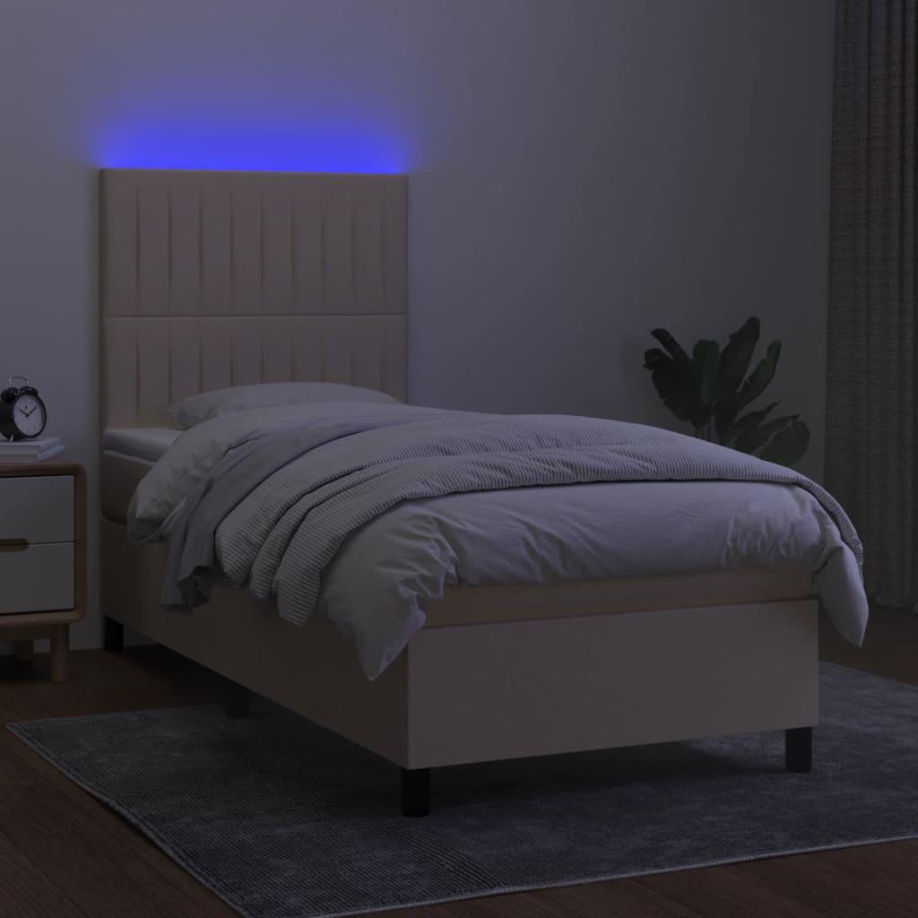 Krevet box spring s madracem LED krem 80 x 200 cm od tkanine