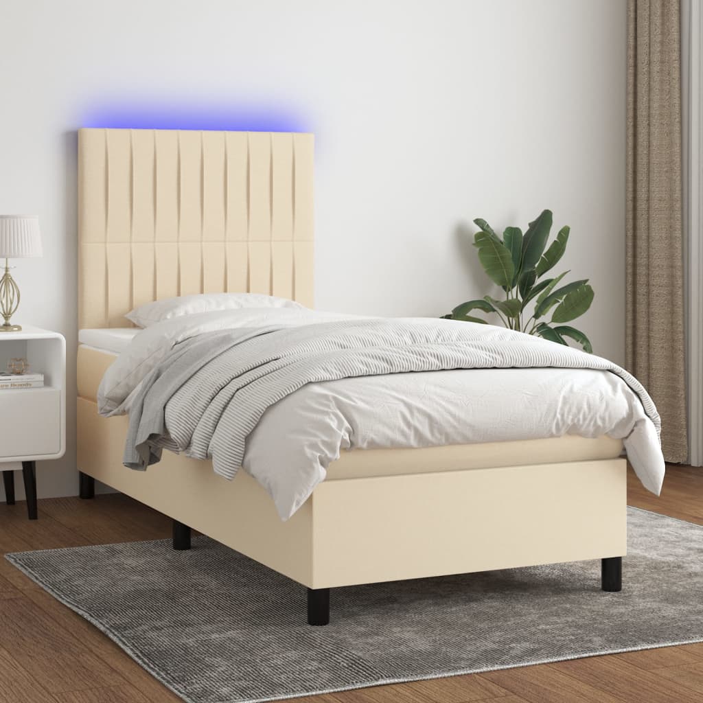 Krevet box spring s madracem LED krem 80 x 200 cm od tkanine