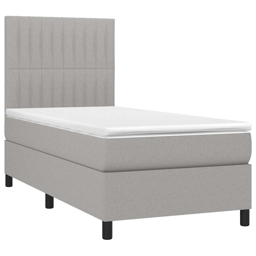 Krevet box spring s madracem LED svjetlosivi 90x200 cm tkanina